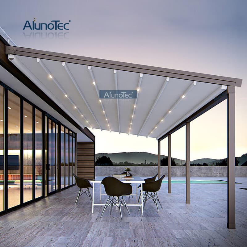 OEM Pergola Motorized Waterproof Retractable Outdoor Yard Aabric Pergolas Awnings with Sofa Beds