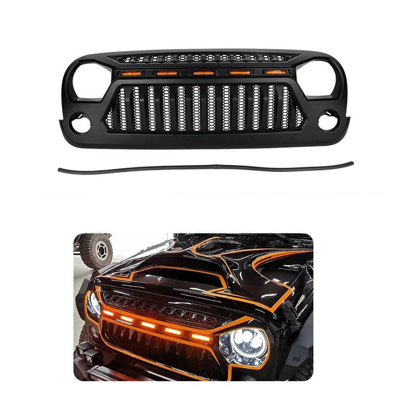 ABS Front Air Intake Modified Grille with Lights for Jeep Wrangler Jk