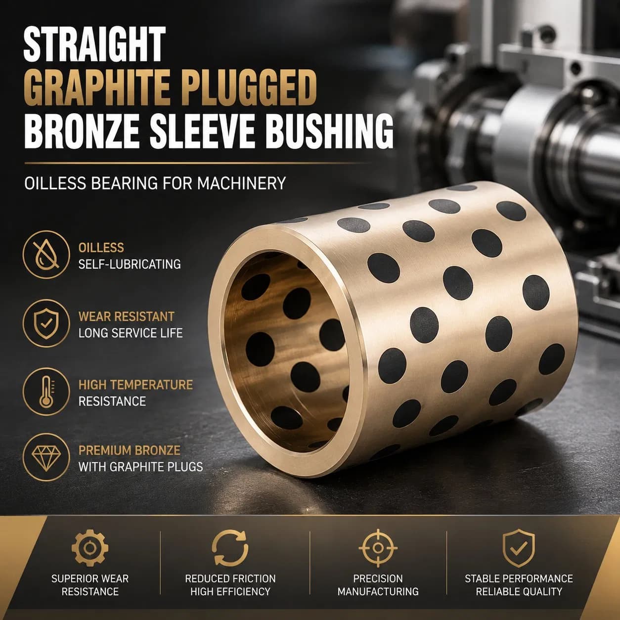 Straight Graphite Plugged Bronze Sleeve Bushing IATF16949 Oilless Bearing for Machinery