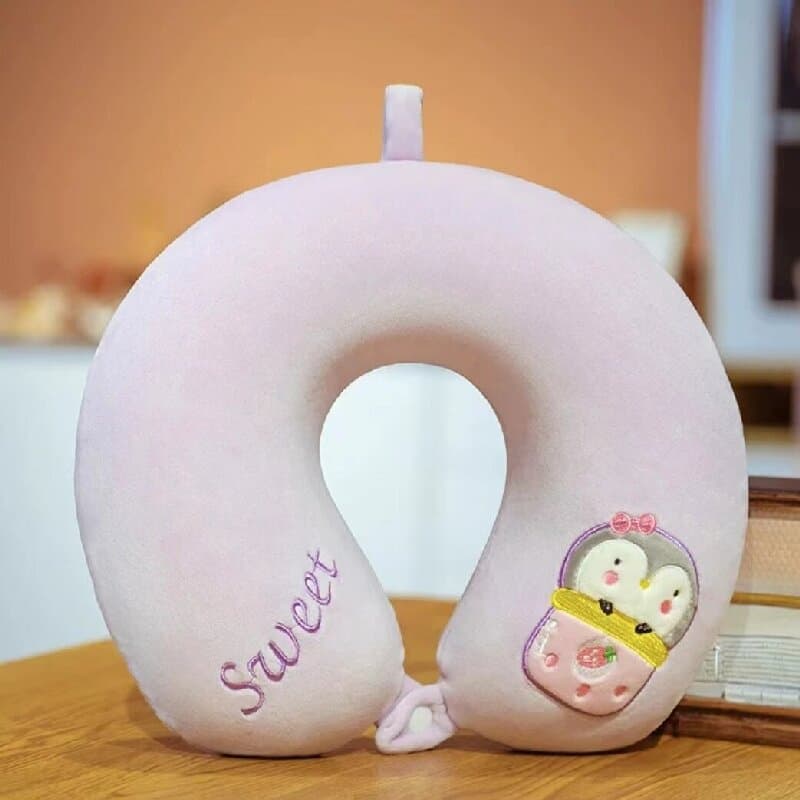 Polyester Cute U Shape Embroidered Memory Foam Neck Pillow of Head Rest