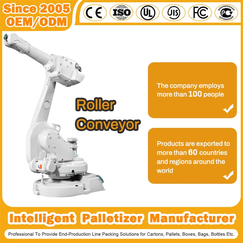 China Robot Palletizer Manufacturer Customzied Cartesian Single Column Low Level Palletizer Cartons Bags Bottles Cans Cases Drums Automatic Robot Palletizer
