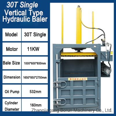 30t Single Waste Paper Baler / Waste Plastic Bottles Hydraulic Baler Machine