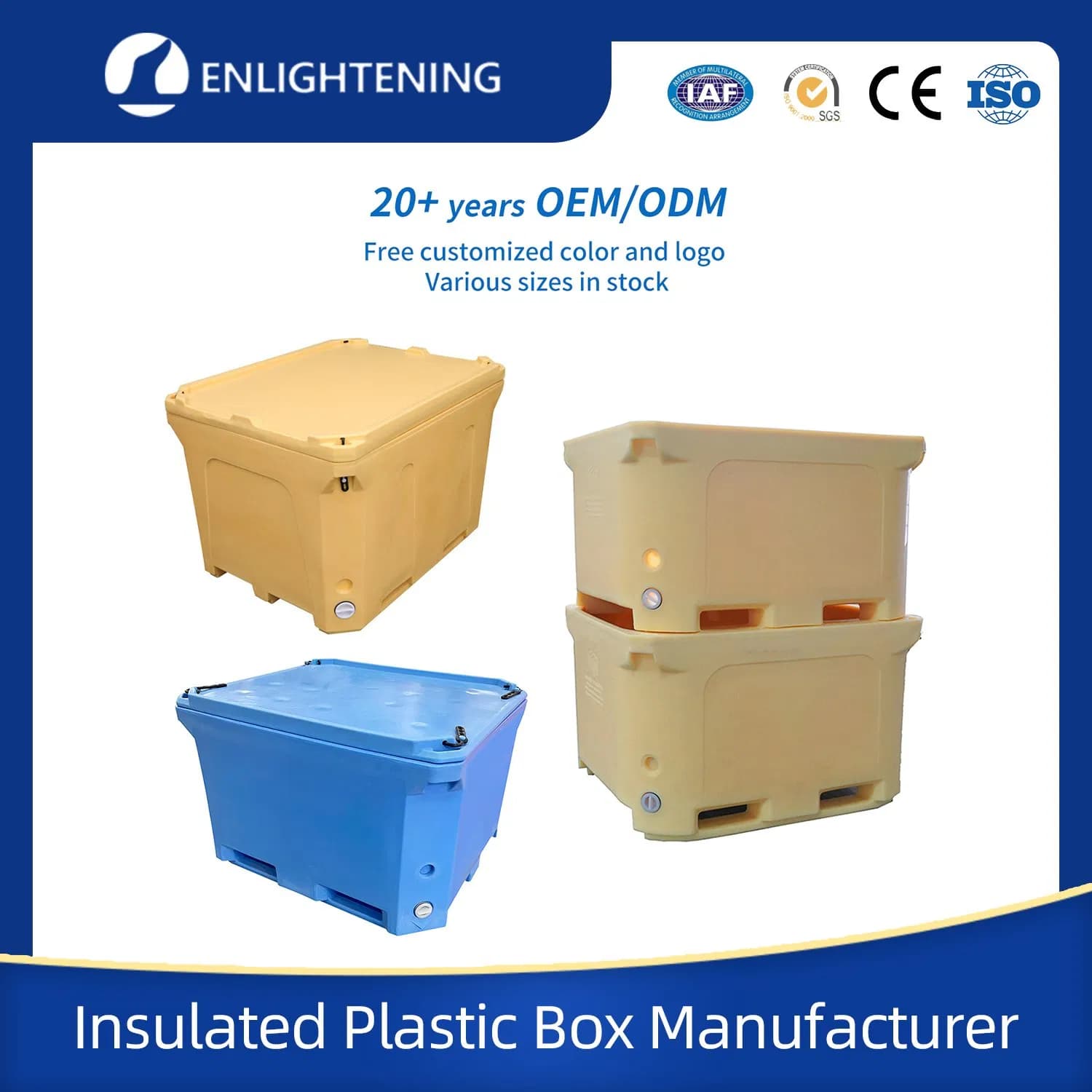 600L Heavy Duty Huge Double Wall Bulk Storage Regular HDPE Double Wall Stackable Fish Insulated Pallet Bin for Transportation