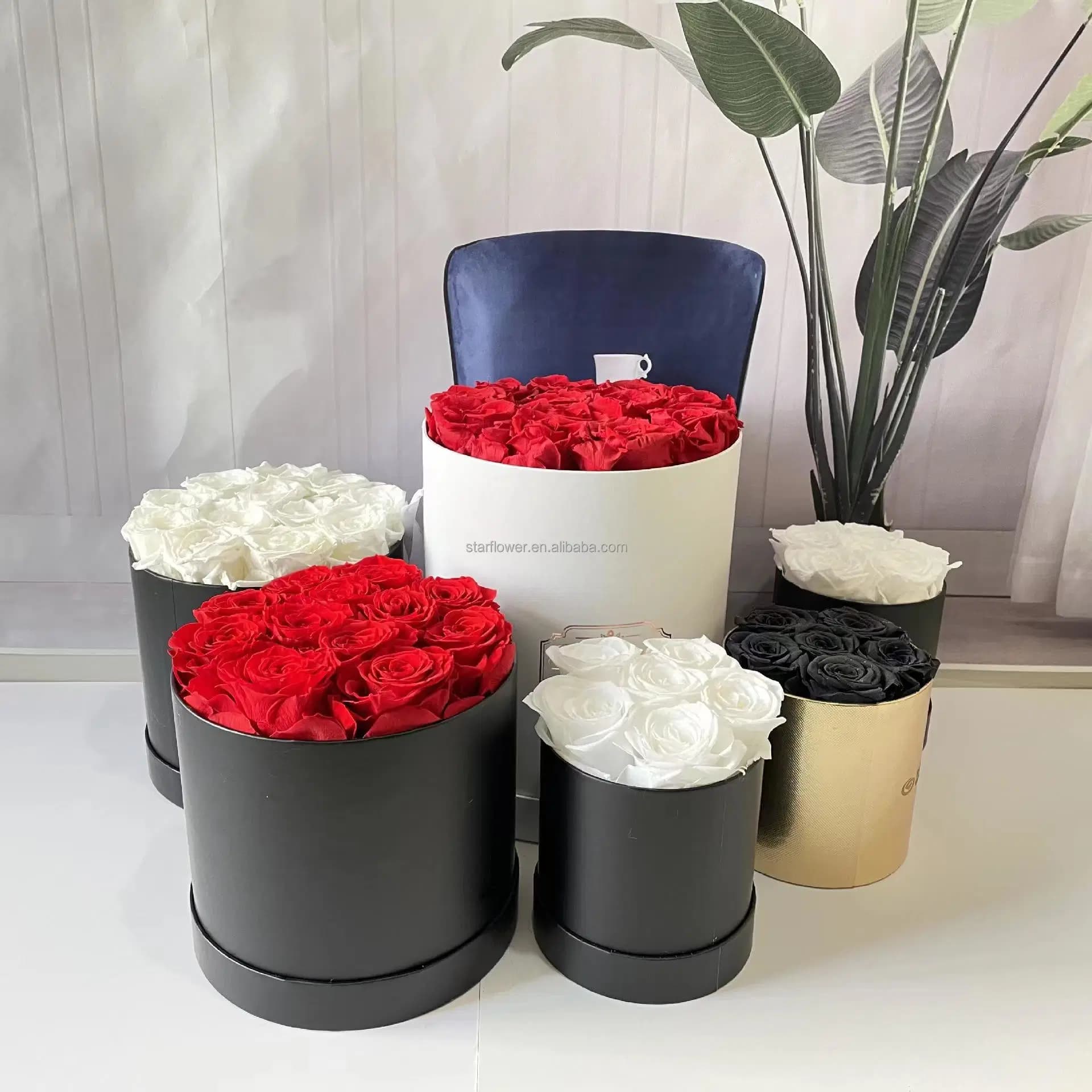 Girlfriend Valentine's Day Gift in Round Gift Box Handmade Forever Red Preserved Roses