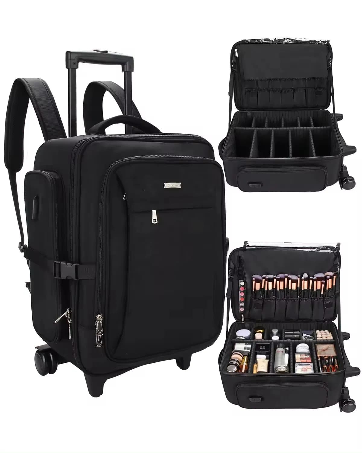 Makeup Backpack Professional Rolling Extra Large Makeup Artist Train Case Trolley Cosmetics Travel Bag