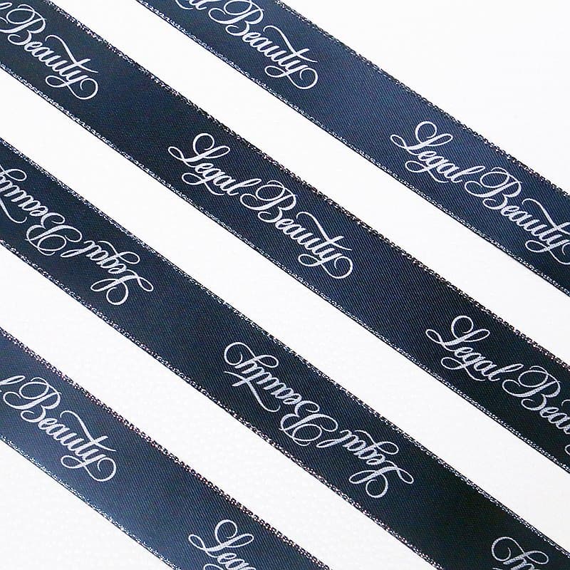 Custom Gold Edge Side Surround Black Satin Ribbon with Printed Label