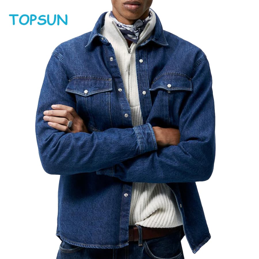 Men′ S Classic Denim Trucker Jacket Casual Washed Loose Long Sleeve Button Down Jean Jacket Coat Outwear