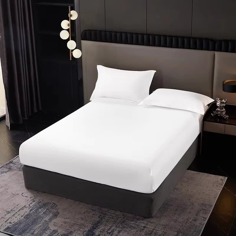 White Flat Bed Sheet 142 Tc 100% Cotton Durable Custom Logo Fitted Sheet for Hotel Hospital Home Textile