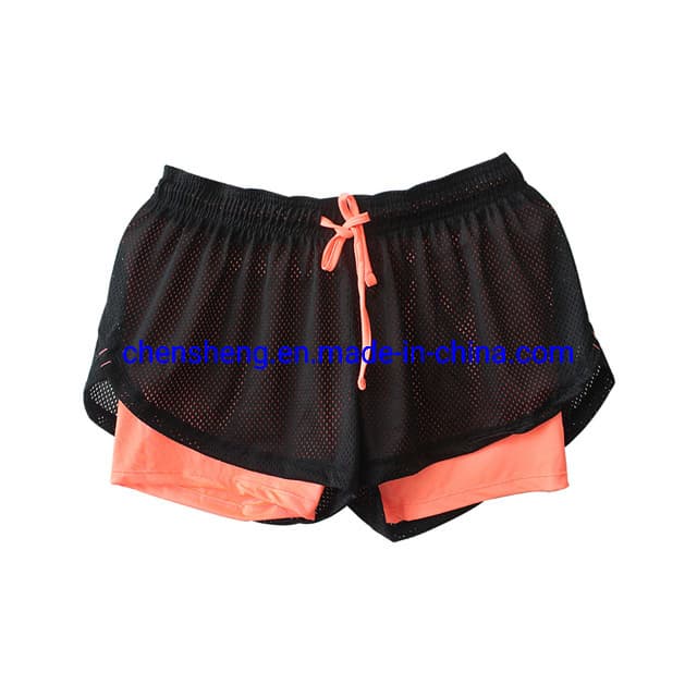 Double-Layer Mesh Yoga Fitness Shorts Drawstring Running Training Quick-Drying Casual Women′ S Sports Shorts Wholesale Fashion New Design Workout Shorts