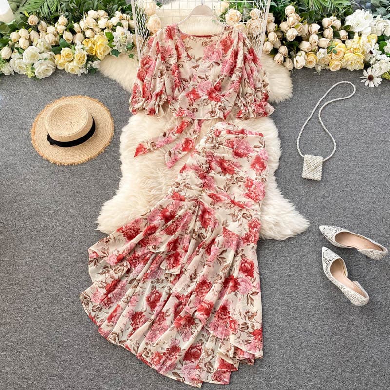 Elegant Women's Chiffon Fishtail Dress Two-Piece Set for All Occasions