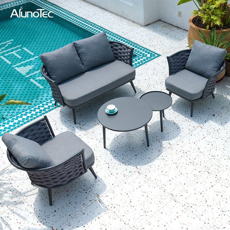 Waterproof 4 Piece Powder Coated Rattan Set Outdoor Patio Furniture Garden Sofas Rattan Sofa