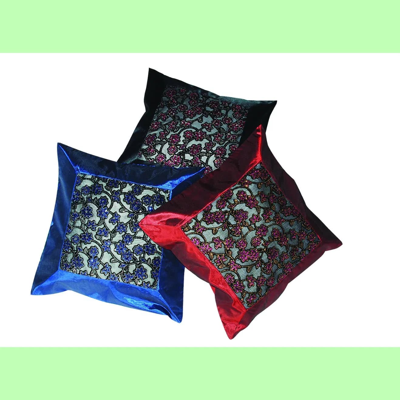 Blue Red Purple Sequins Embroidered Match Color Border Pillow Cover