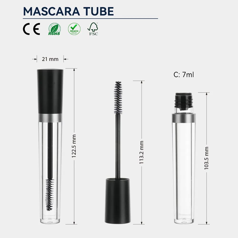 Hot Sale Cosmetic Container Empty Black Clear Squeeze Mascara Tube Packaging Black with Brush