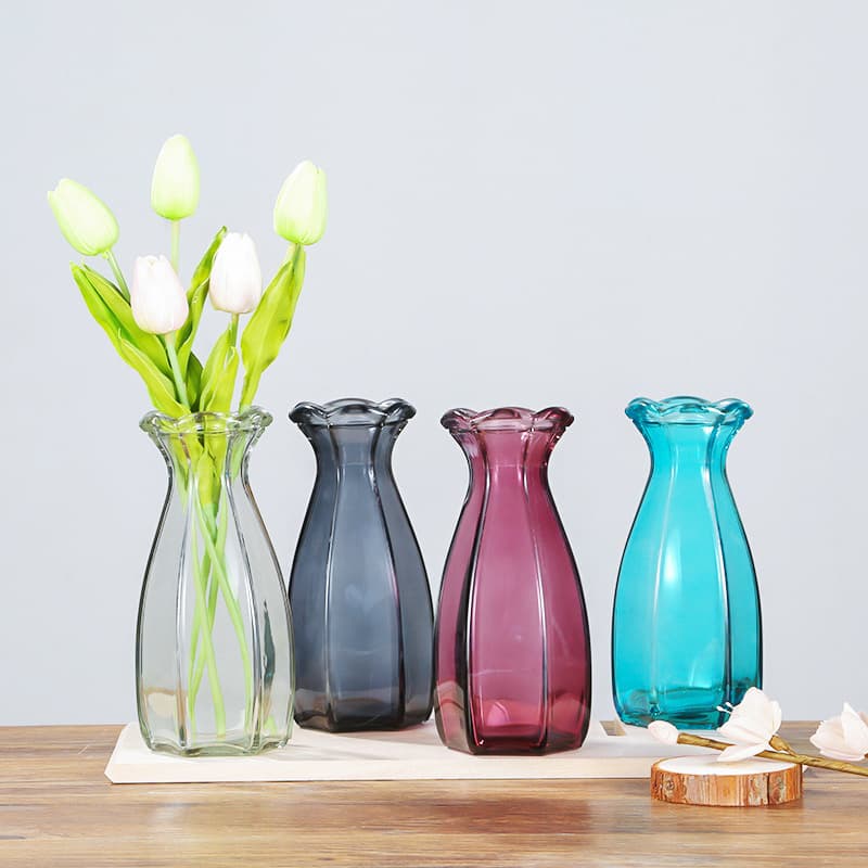 Wholesale Custom Round Glass Vase Colored Living Room Dining Table Flower Glass Decoration Ornaments Vase