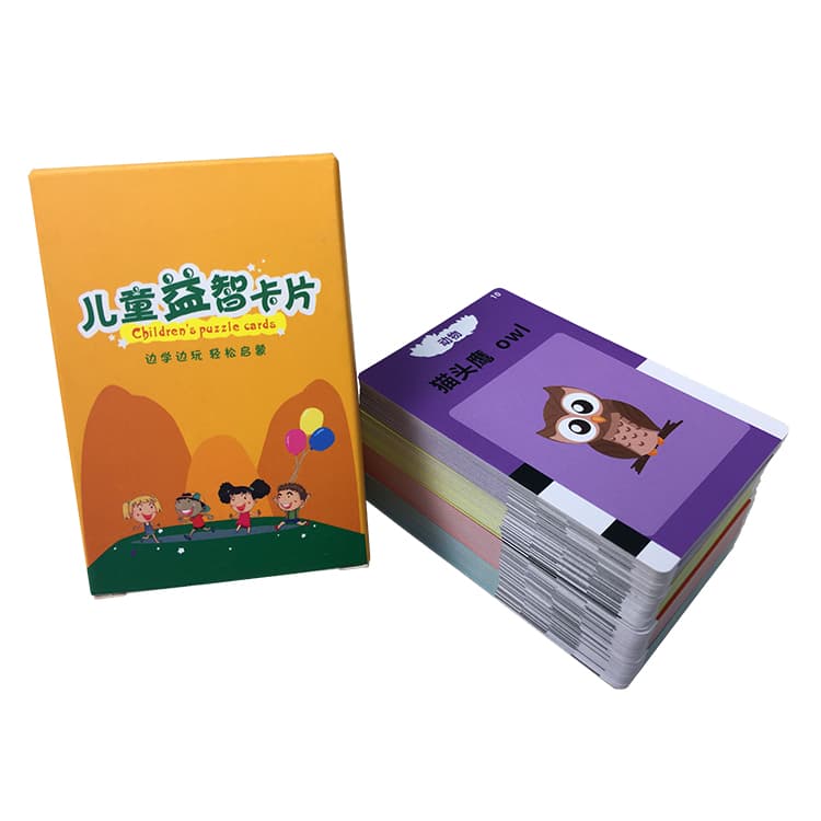 OEM Factory Customized Kids Flash Cards Printing 0.4mm Thick Paper 60*90mm Education Cognitive Playing Cards with Paper Box