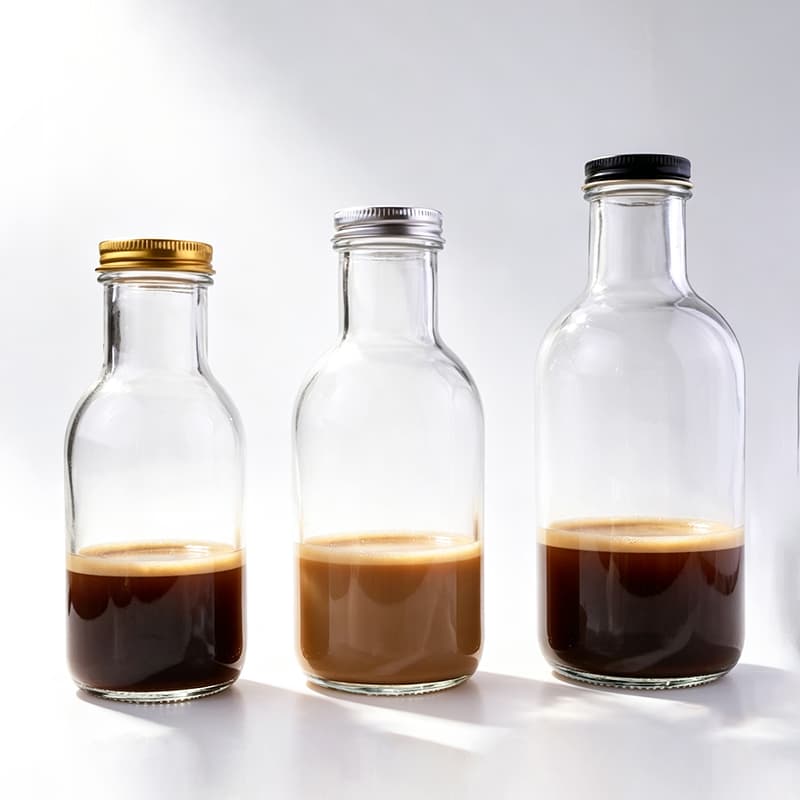 Empty Glass Beverage Bottles for Drinks Juices Coffee Milk Water Wide Mouth