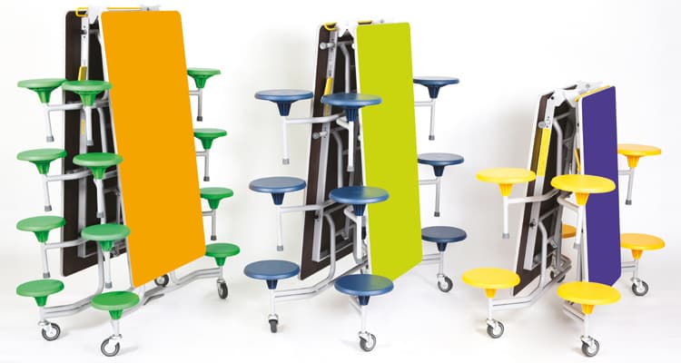 Folding University Cafeteria/Canteen Dining Table and Chairs with Color Seats