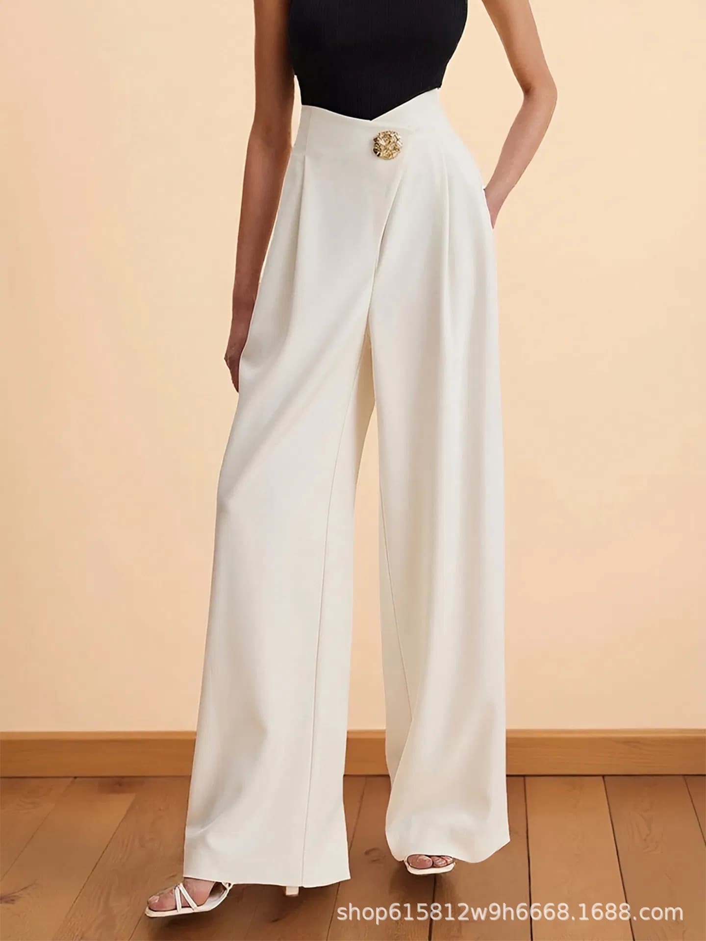 Wholesale 2025 Summer New Fashionable High Waisted Wide Leg Irregular Waist Women's Pants