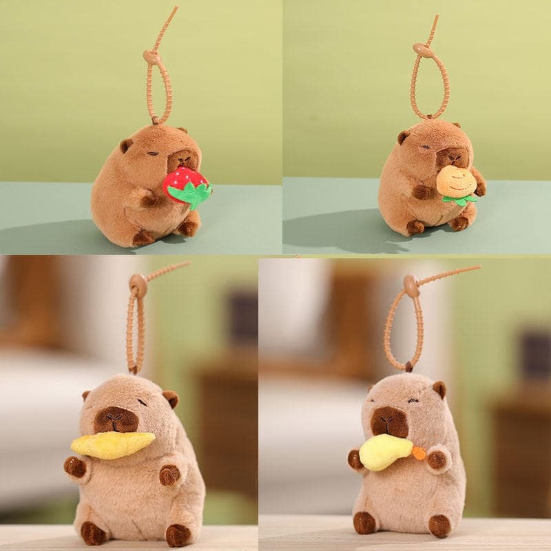Hot Sale Cute Strawberry Capybara Plush Keychain Plush Persimmon Shaking Tail Capybara Pendant Soft Doll Keychain Backpack Pendant Gift