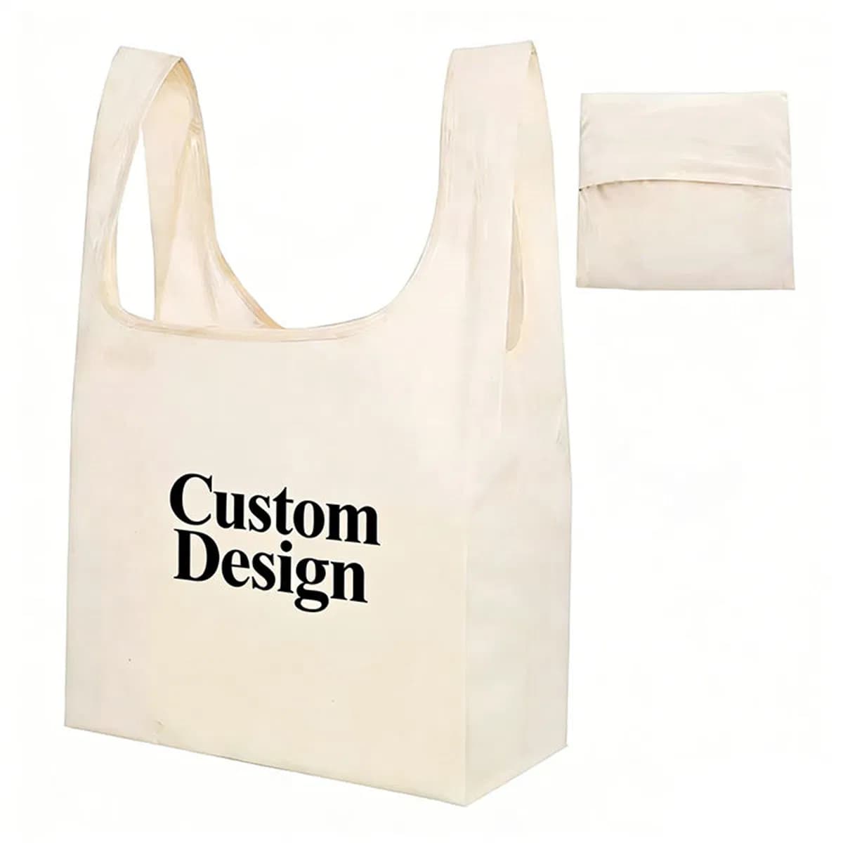 SJ-SB1210 Custom Logo Blank Folding Bag Vest Style Reusable Fabric Foldable Shopping Tote Bags for Grocery Supermarket