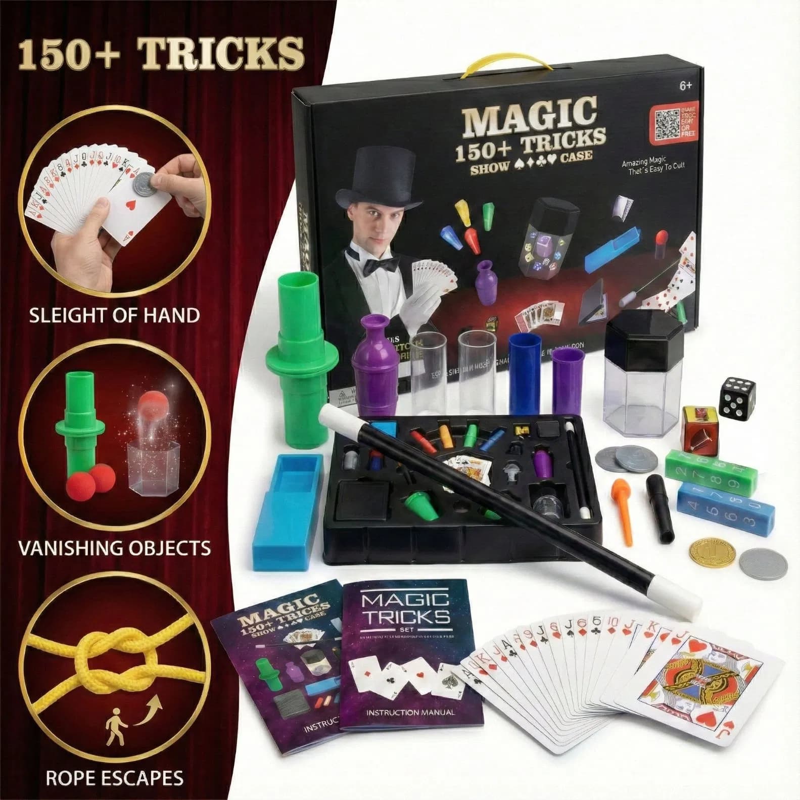 AiJH Stunning Game 150 Tricks Learning Magic Show Beginner Easy Play Magic Tricks Box Toys for Kids