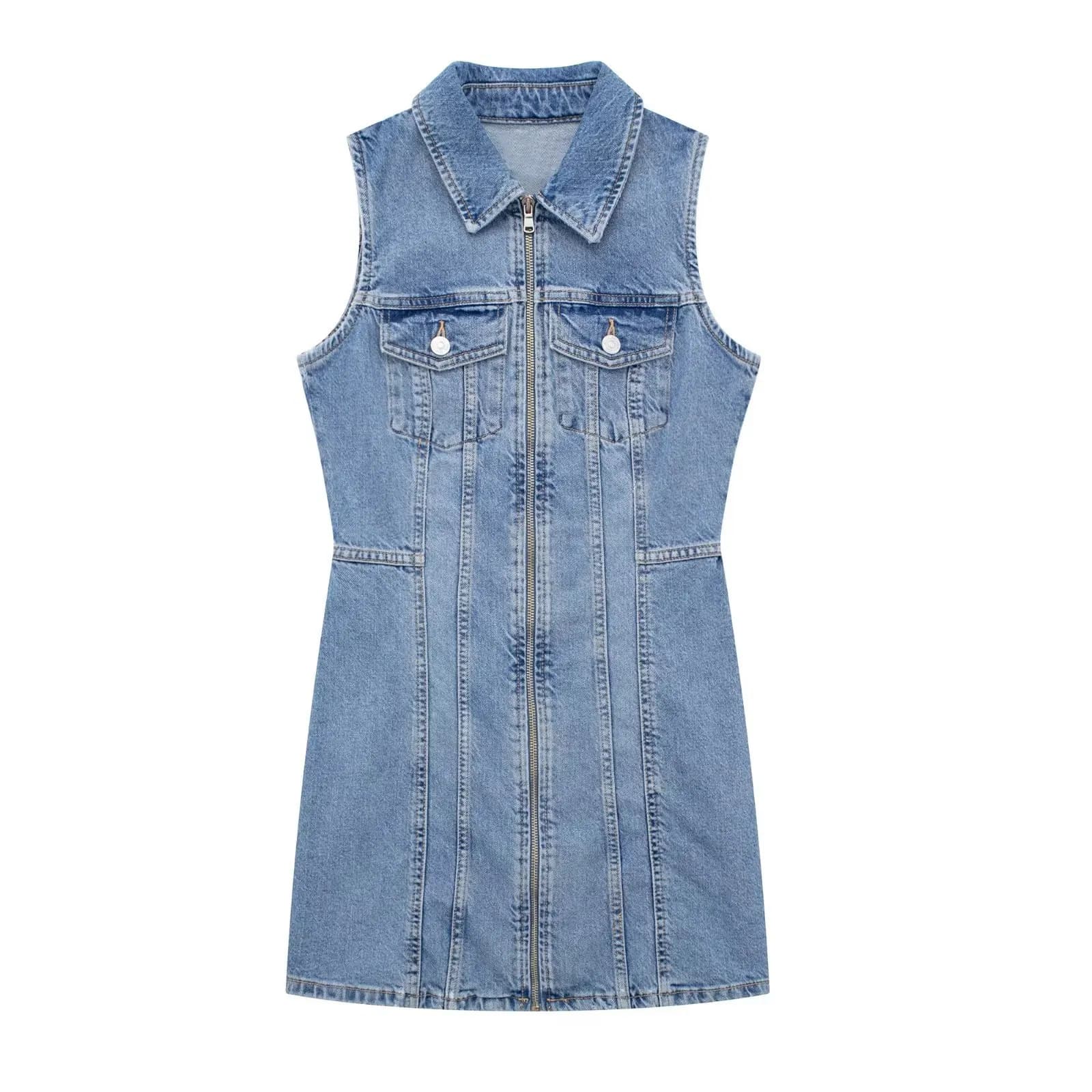 Women's Summer Blue Zip Dress Rivet Denim Short Skirt
