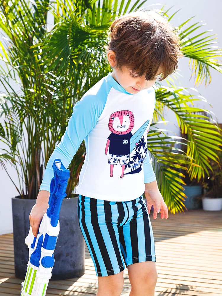 Children Swimwear Boys Two Pieces Swimsuit Beach Wear Kids Long Sleeve Sun Protection Bathing Suit