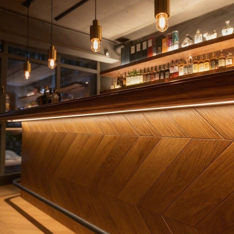 Modern Commercial Bar Counter with Storage and Seating Options