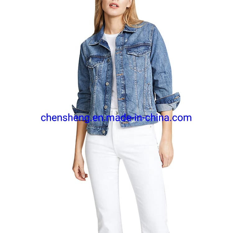 Fashion Denim Street Jacket Women Lapel Single Row of Buttons Jacket for Outdoor Causal Leisure Sport