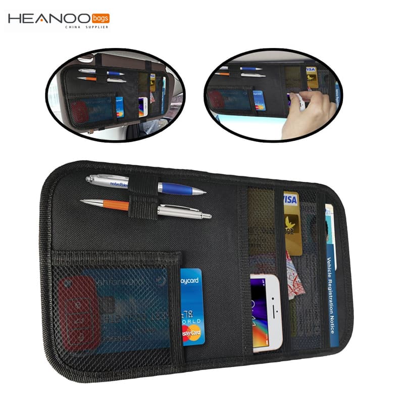 Durable Polyester Small Storage Pouch Document Holder Auto Car Sun Visor Organizer
