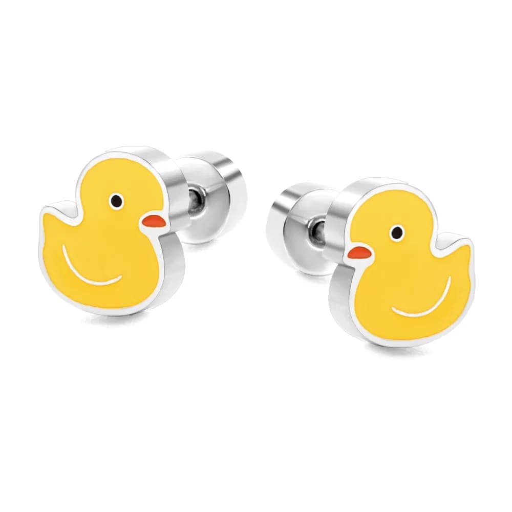 Ason Stainless Steel Cartoon 12 Pairs/Set Little Yellow Duck Earrings for Kid