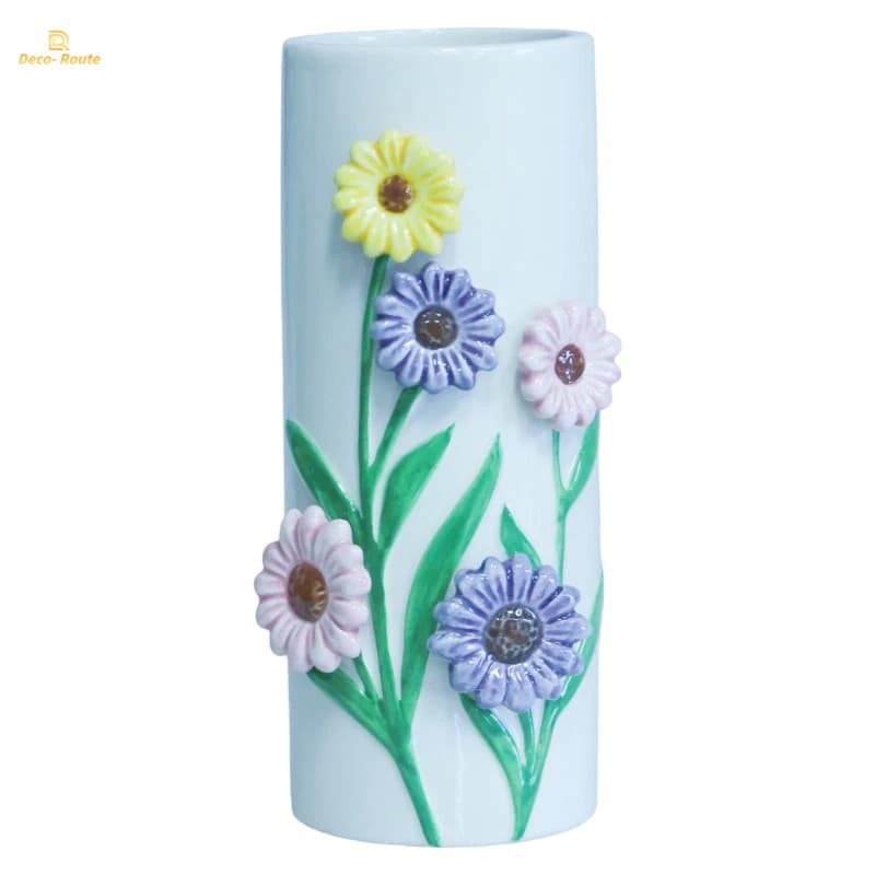 Fresh Spring Color Ceramic Vase with Glossy Finish for Home Floral Display