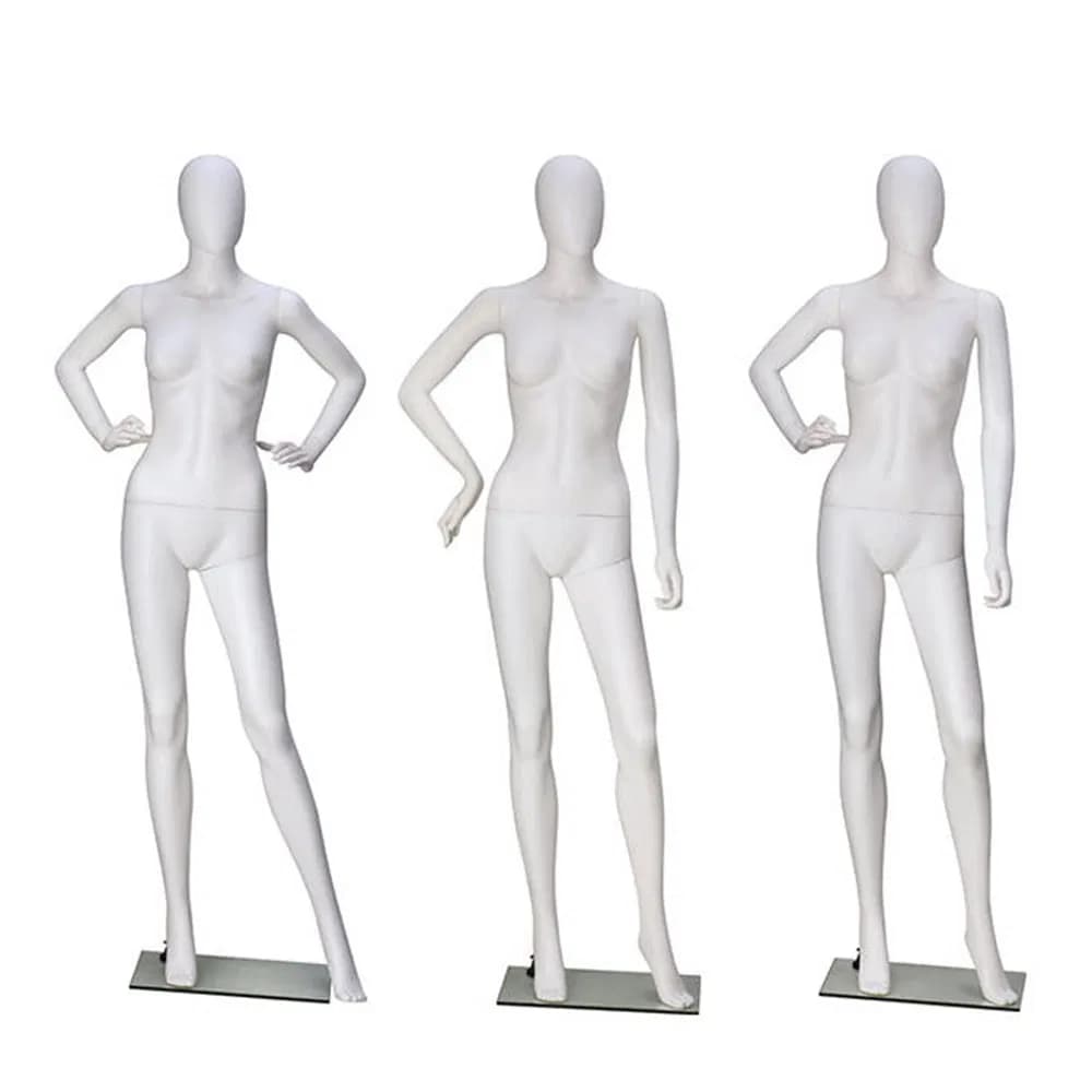 Store Display Female Full Body Unbreakable Mannequin in White Chorme Color with Egg Haed