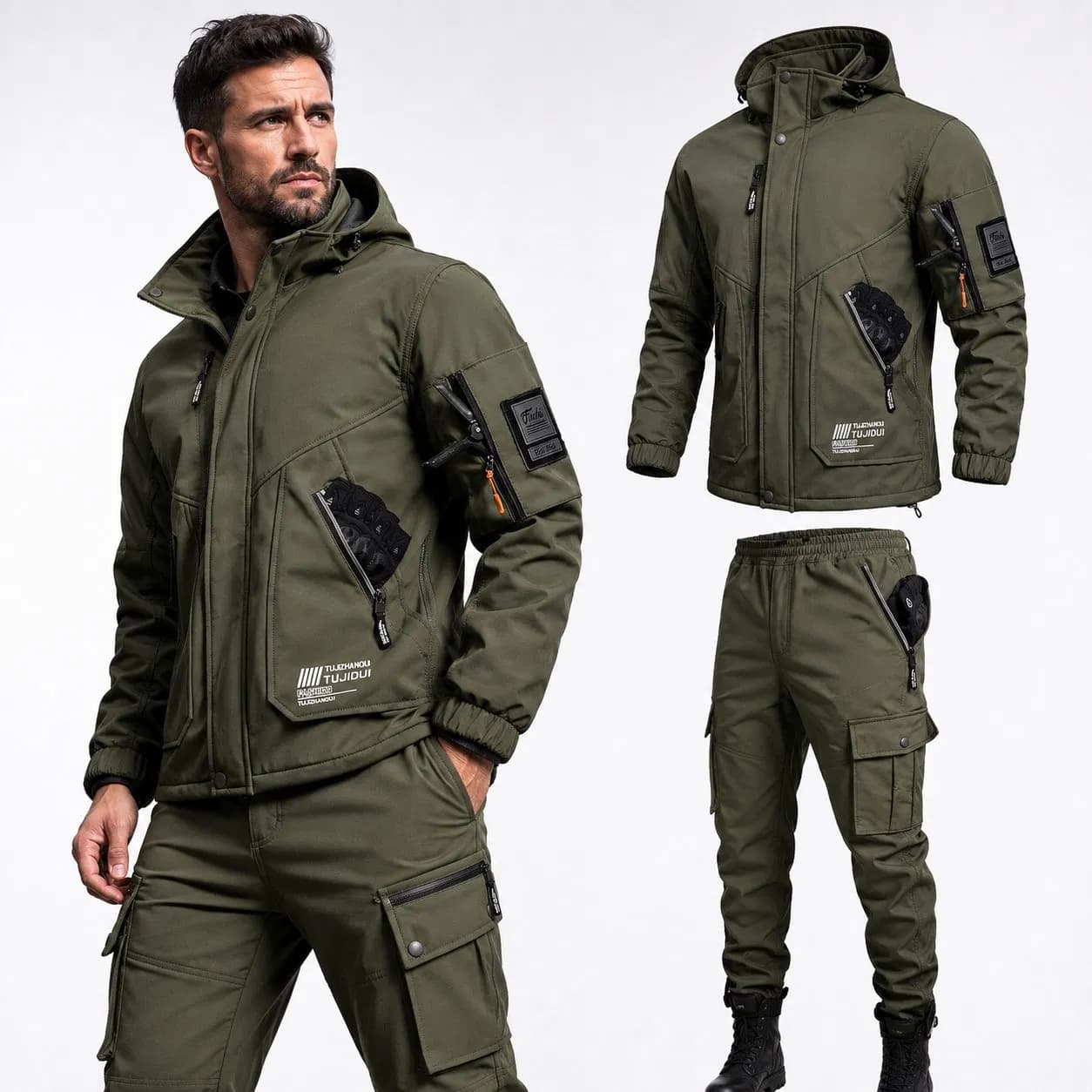 High Quality Men's Outdoor Tactical Uniform Jacket and Pant Suit Hoody Training Hiking Camouflage Winter Waterproof Softshell