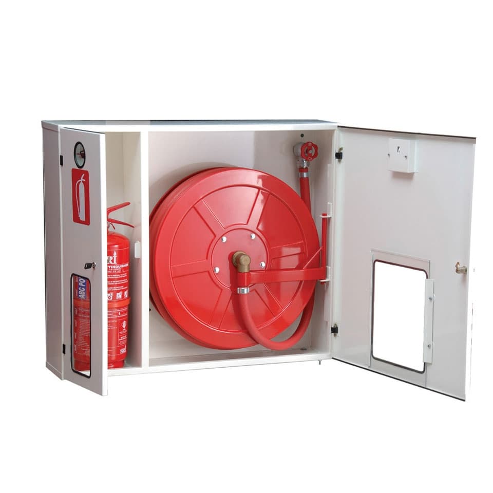 Fire Hose Reel and Cabinetwith Equipment Compartment Forwall-Mounting or Recess-Mounting