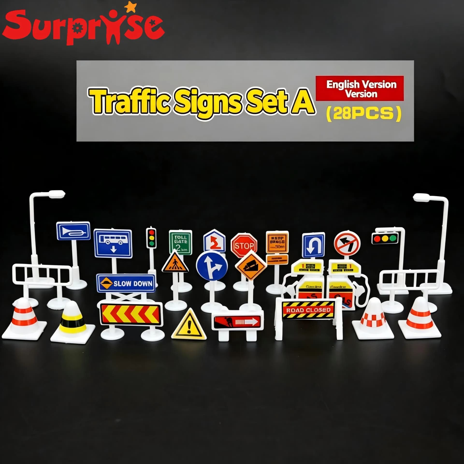 Mini Traffic Road Signs English Russian Street Sign Model Kit Diorama City Scene Decor Toy Car Accessories Toy