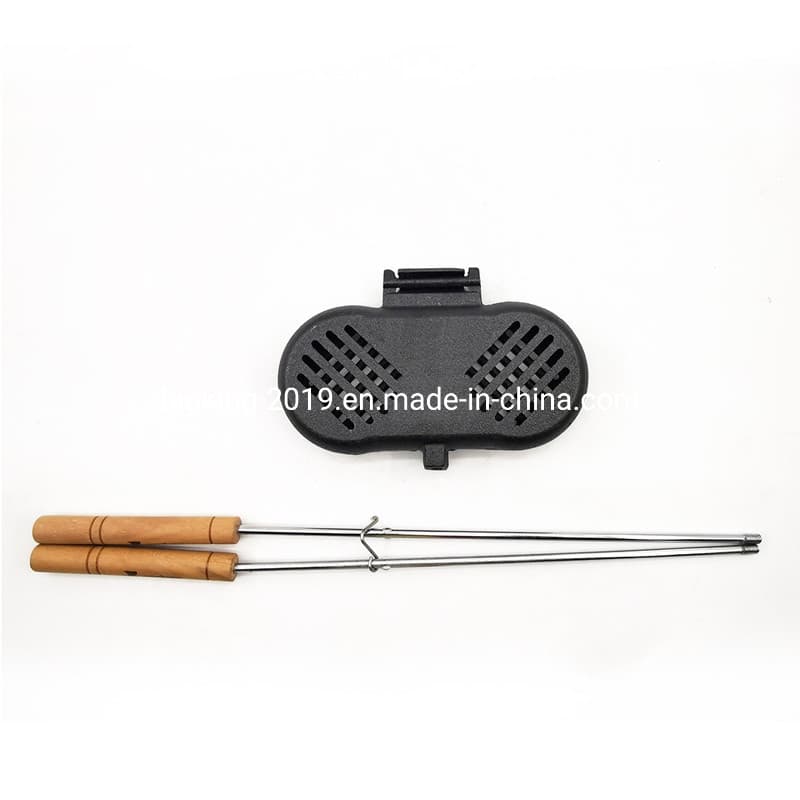 Factory Price Cast Iron Cooker and Broiler Cast Iron Sandwich Maker Pie Iron with Steel and Wood Handles