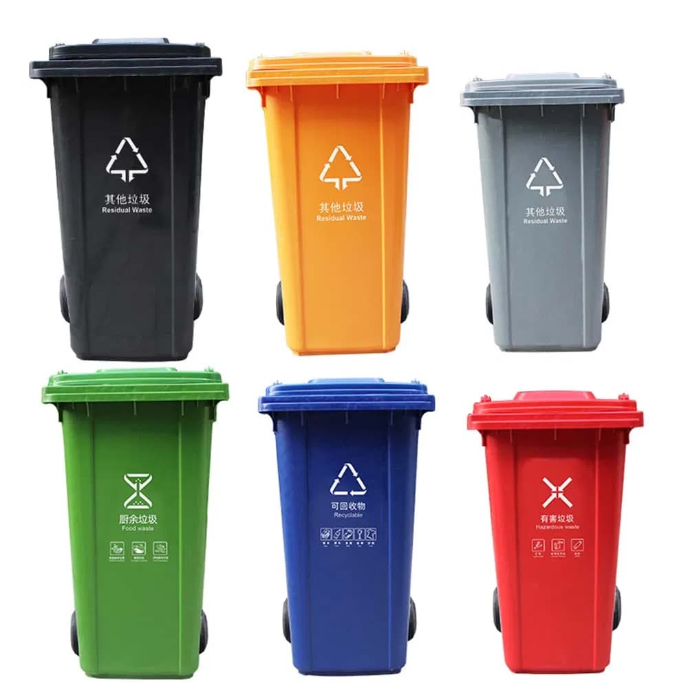 Cost Effective Environmental Big Size Portable Outside Box Recycling Trash-Can in Black/Blue/Red/Yellow/Gray/Green with Lid&Wheels for Litter Storage in Outdoor