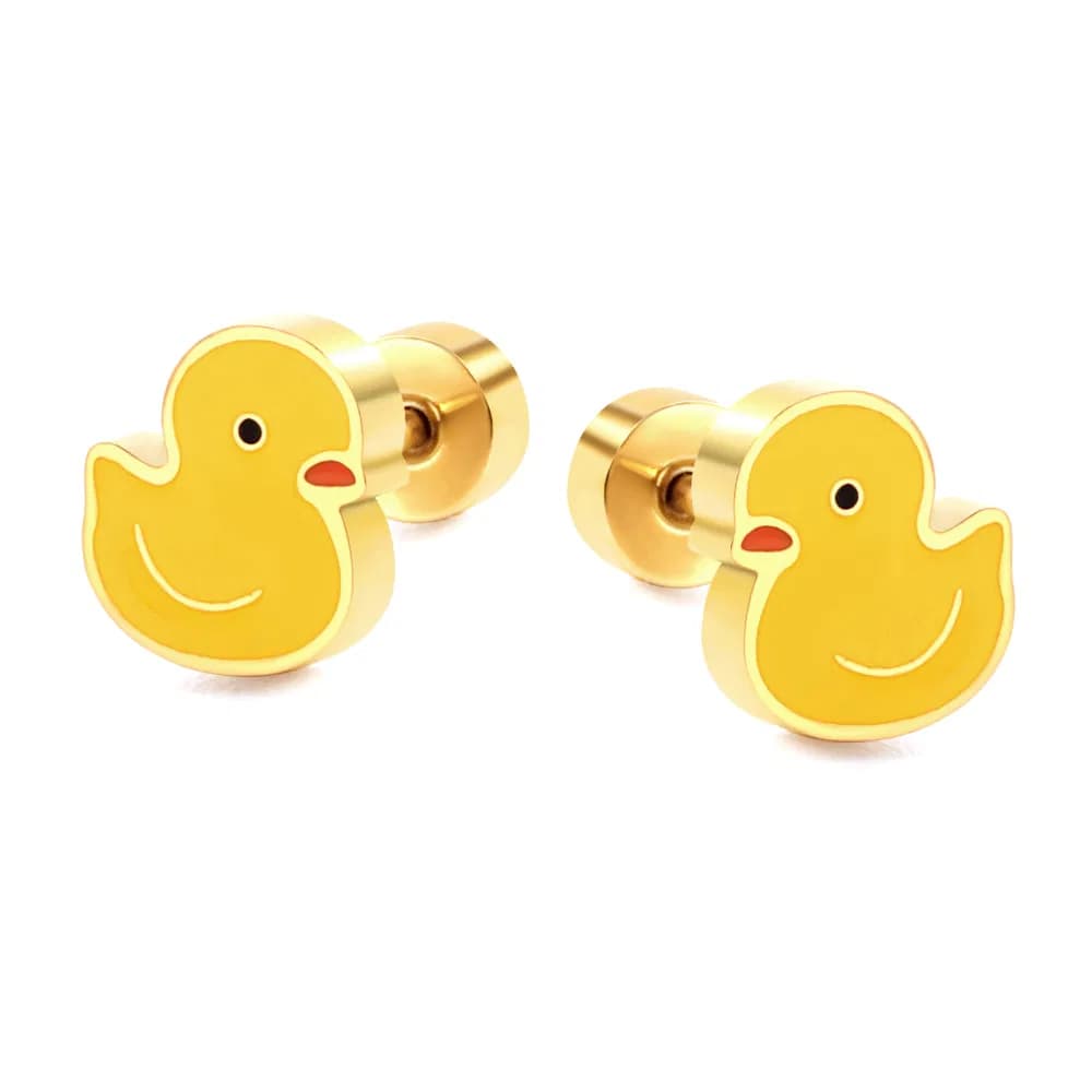 Ason Cute Kid Jewelry Stainless Steel Godl Plated Little Yellow Duck Earrings