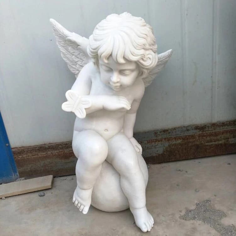 Hand Carving White Marble Cherub Indoor Angel Statues