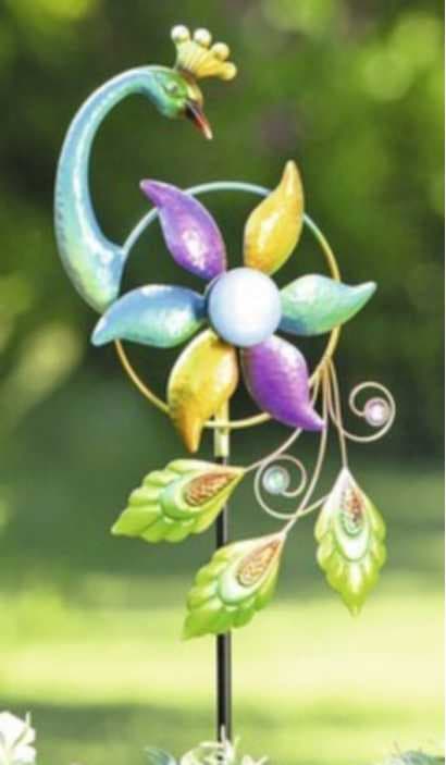 High Quality Metal Peacock Wind Spinners for Outdoor Windmill Garden Stake