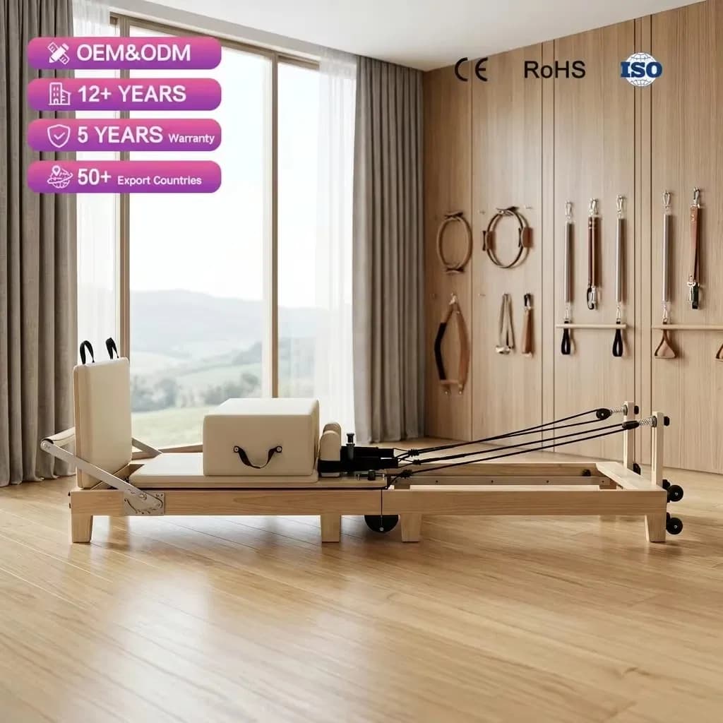 Quick-Assembly Oak Wood Foldable Pilates Reformer Machine for Gym and Home Use