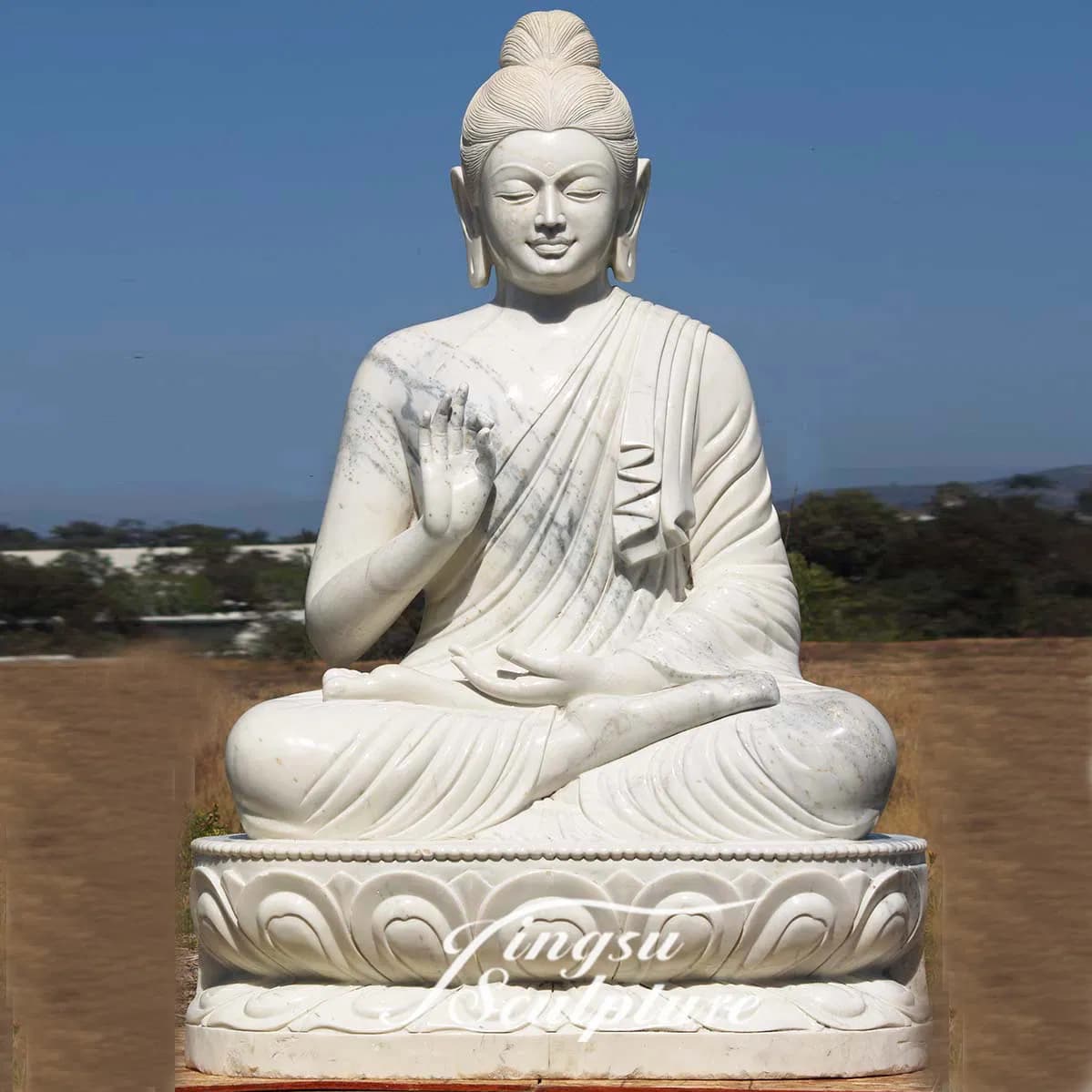 Hand Carving Stone White Marble Sitting Buddha Statue for Sale