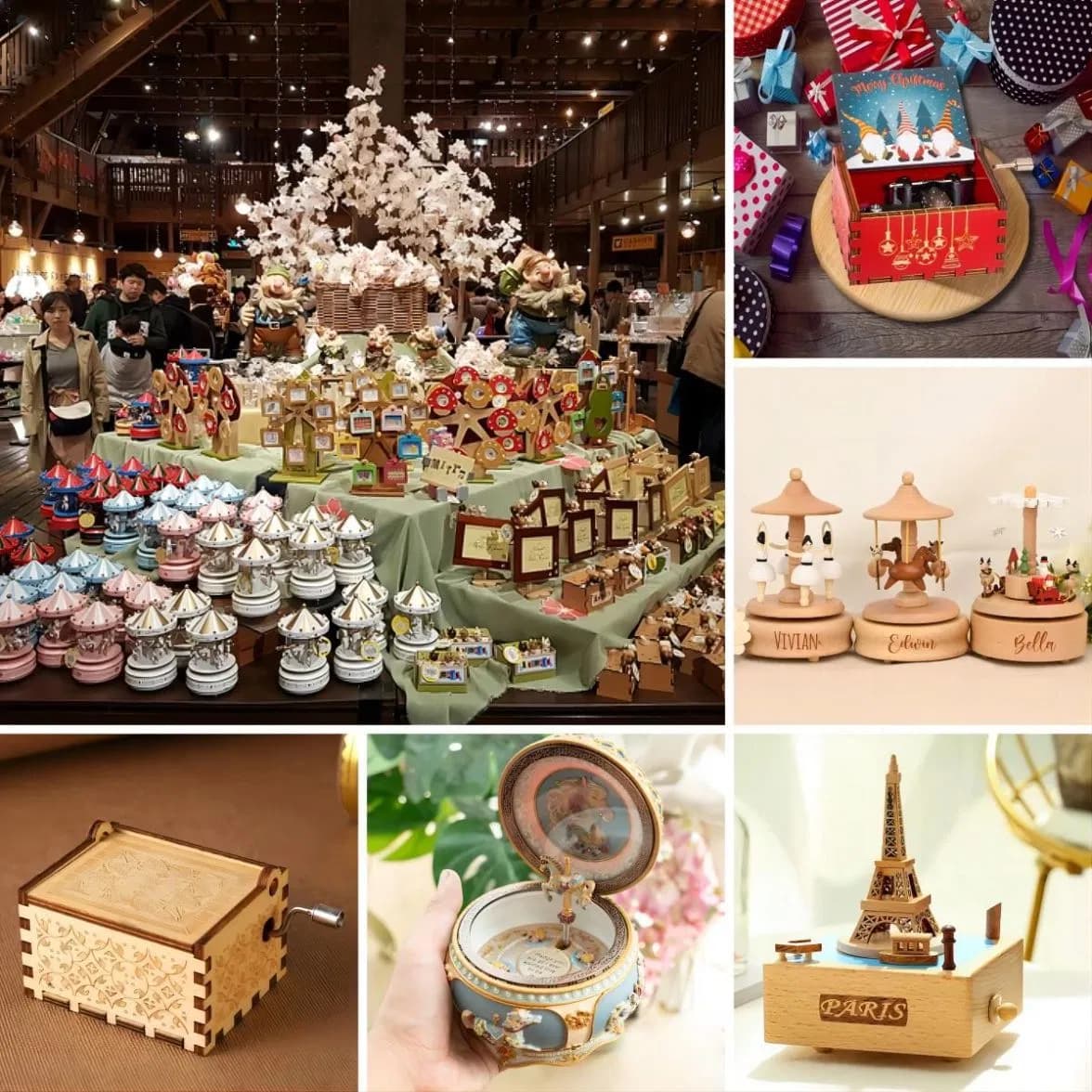 Wholesale Price OEM Manufacturer Customized Design Creative Handcrank Wind up Vintage Musical Wood Wooden Paper Tourist Souvenir Custom Music Box Factory