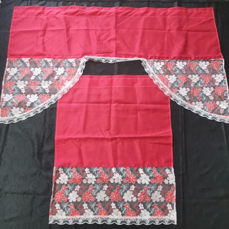 Wholesale 3 PCS Coffee Shop Rod Pocket Chinese Red Digital Printing Kitchen Curtain Valance and Tiers Set
