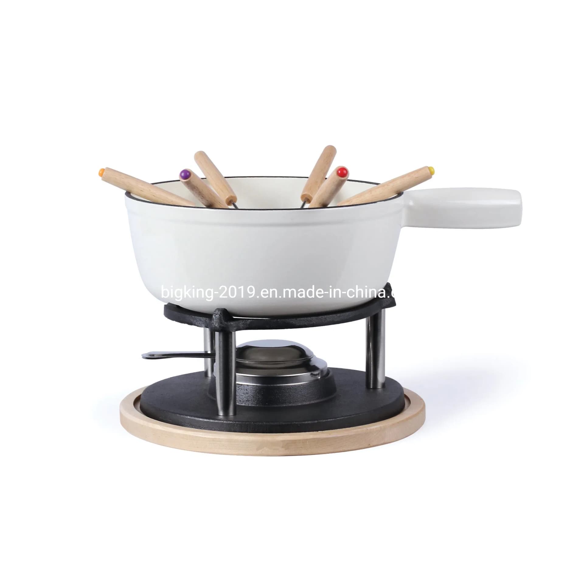 Enamel Dia16*18*21*24cm Cast Iron Fondue Chocolate Hotpot with Forks