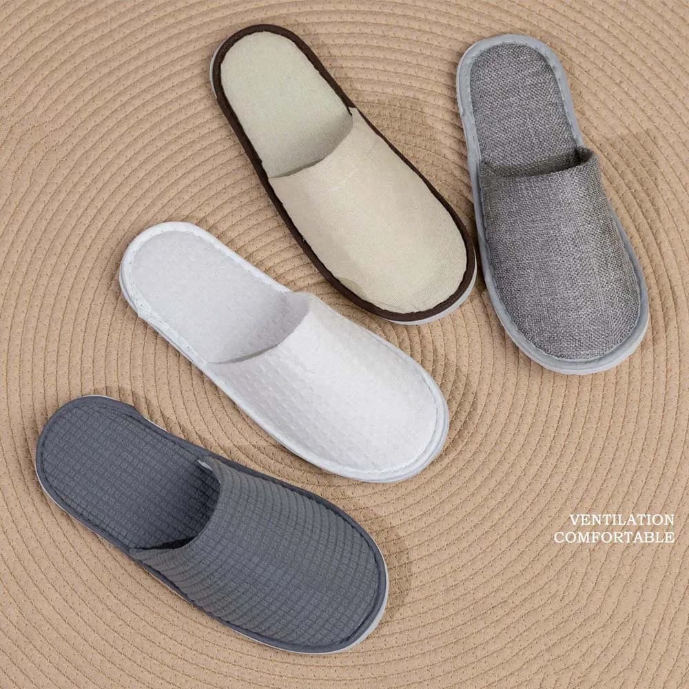 High Quality Concise and Portable Disposable Slippers in White/Gray/Pink/Purple/Blue Made of Cotton for Hotel/Guesthouses/Homestays/Airline Dispose