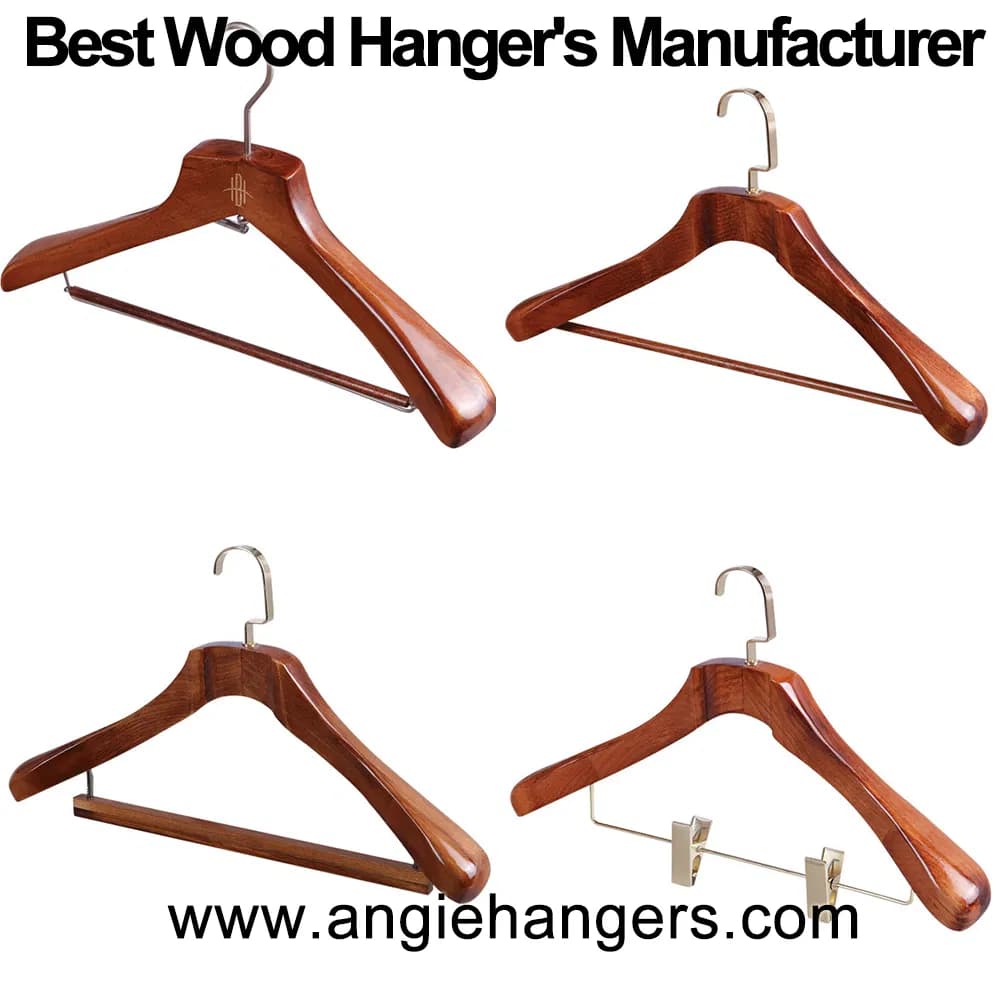 Top Quality Custom Made Wooden Adult Clothes Hangers in Matte/Glossy Mahagany/Natural Finish with Chrome Clips/Wood Bar for Male&Female Coat/Suit/Jacket