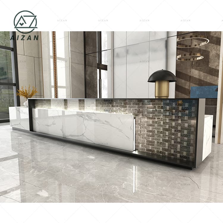 Luxury Hotel Reception Chek-in Counter Marble Stone Hotel Information Counter Reception Desk Long Shape