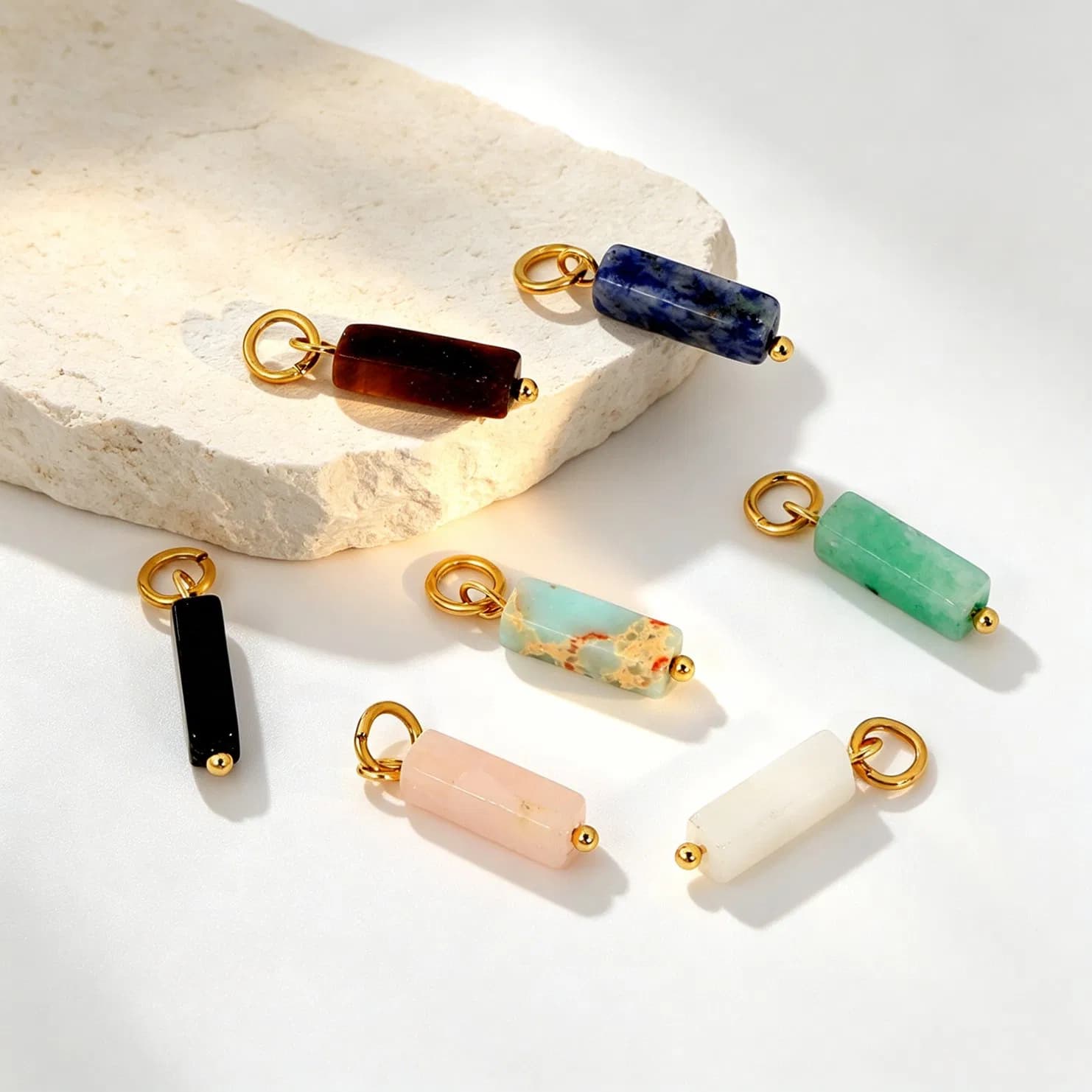 Waterproof 18K Gold PVD Jewelry Boho Chic Minimalist Natural Gemstone Bar Charm